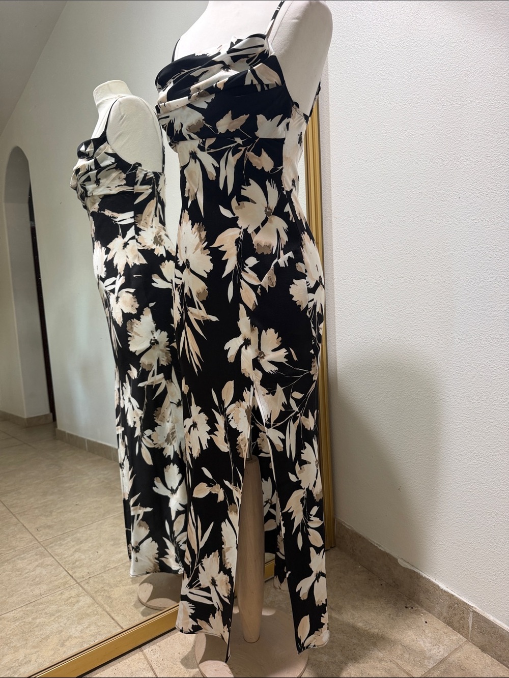 connected apparel Black Maxi Slip Dress with Cream Floral Print - Picture 3 of 8